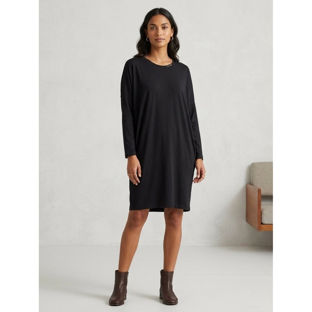 Kowtow Building Block Black Organic Cotton Long Sleeve T-Shirt Dress XS